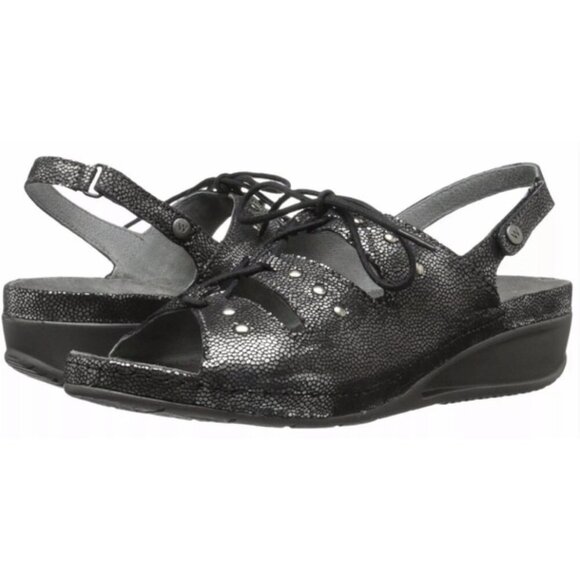 WOLKY Bombi Lace Up Leather Sandals in Black Silver Caviar - Size EU 38 / US 7 - Picture 1 of 16
